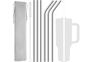 UDOGI 6 Pack Stainless Steel Straw Replacement 40 oz for Stanley Adventure Travel Tumbler, Reusable Straws with Cleaning Brush Compatible with Stanley 40oz Stanley Cup Tumbler