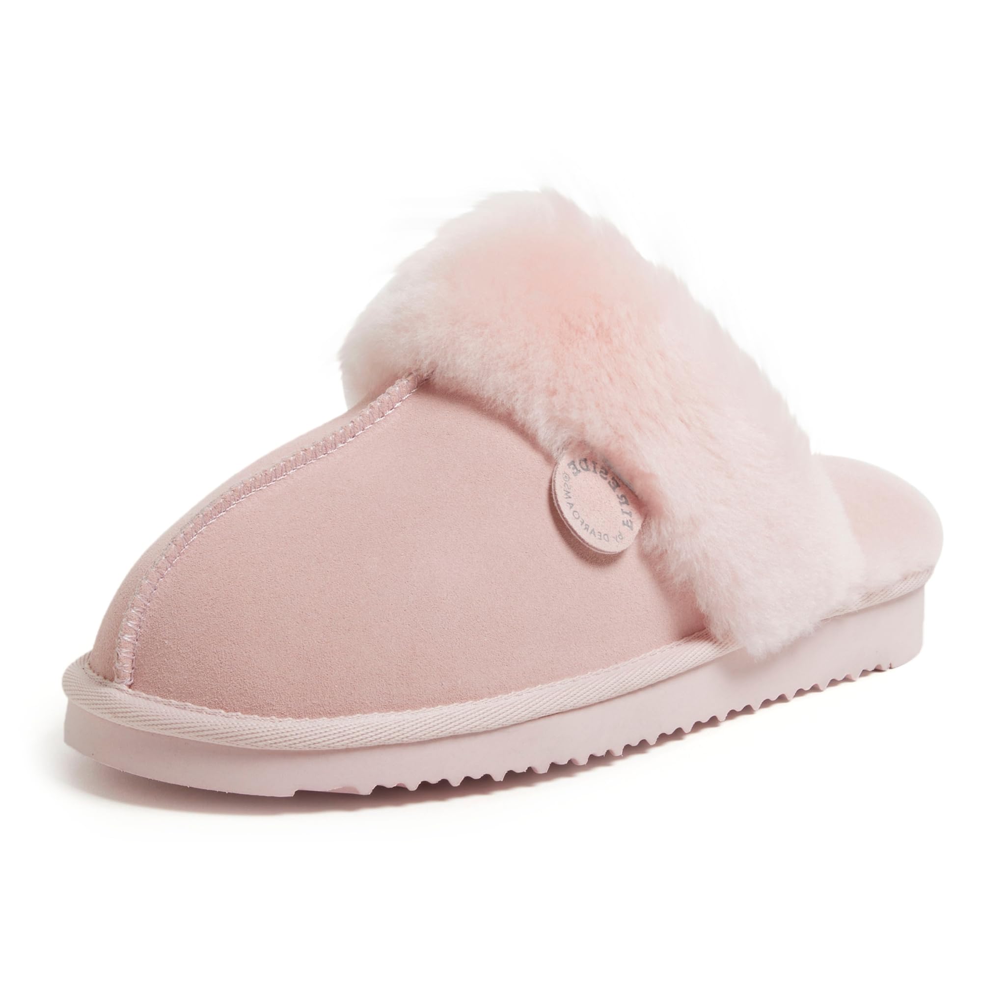 Dearfoams Women's Fireside Sydney Shearling Fur Indoor/Outdoor Scuff Slipper with Wide Widths, Pink, 10 Image
