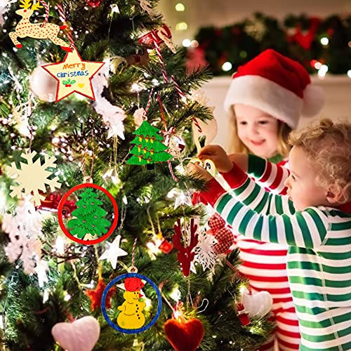 Koogel 70 Pcs Unfinished Christmas Wooden Ornaments，14 Styles Wooden Christmas Ornament Unfinished Blank Wood Slices for Decorate Christmas Tree Fireplace Windows