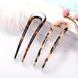 PREMJCROY 2 Pcs U Shaped Hair Pins Tortoise Shell French Style 2 Prong Updo view 6
