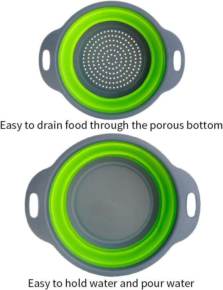 Colosun 2pcs Collapsible Colanders Set,Portable Folding Filter Baskets Bowls Container Rubber Strainer for Kitchen Camping Draining Food Fruit Vegetable - Image 4