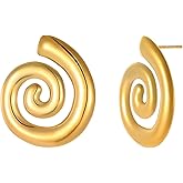 Avekeny 18K Gold Plated Irregular Geometric Spiral Earrings for Women Round Swirl Starfish Chunky Vintage Stud Earrings Statement Trendy Summer Holiday Earring Jewelry