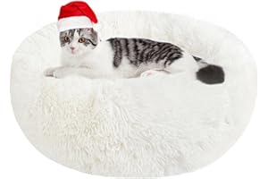 NEPFAIVY Calming Cat Beds for Indoor Cats Dogs - 19.7" Donut Cuddler Plush Pet Bed for Small Medium Large Dogs, Round Cozy Anti Anxiety Fluffy Washable Cat Cushion Bed - Waterproof Non-Slip Bottom