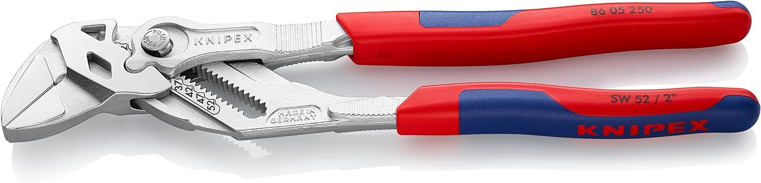KNIPEX Pliers Wrench Pliers and a Wrench in a Single Tool Self-Service Card Chrome-Plated with Multi-Component Handles 250 mm, 86 05 250 SB
