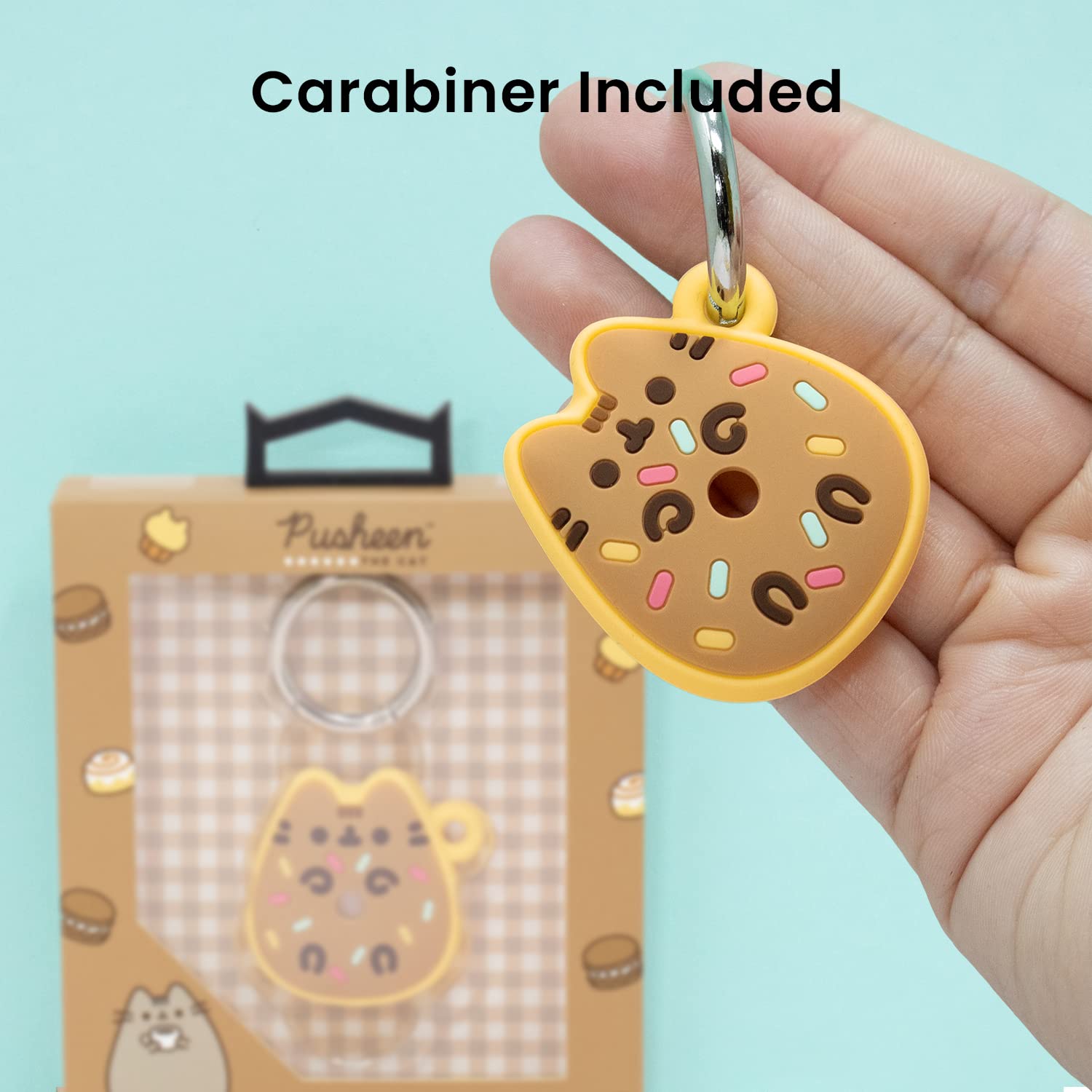 iFace x Pusheen Café Series Silicone Protective Cover Compatible with Apple AirTag [Cute Character Case] [Carabiner Keychain Clip Included] - Donut