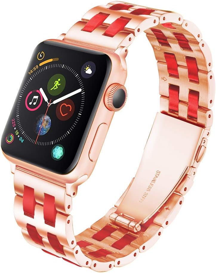 YGTIECS Fashion Apple Watch Band Compatible with Apple Watch 38mm/40mm Stainless Steel with Resin for iwatch Band Series 6 5 4 3 2 1 for Women and Men Rose-Wine Red