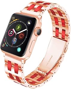 YGTIECS Fashion Apple Watch Band Compatible with Apple Watch 38mm/40mm Stainless Steel with Resin for iwatch Band Series 6 5 4 3 2 1 for Women and Men Rose-Wine Red