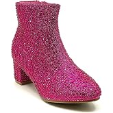 Forever Girls Rhinestone Boots Kids Low Heel Dress Booties Iceberg-12K Shoes Fuchsia Rhinestone 12