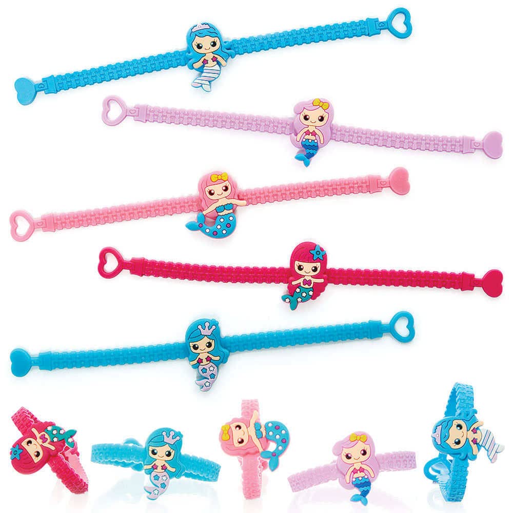 Baker Ross FC946 Mermaid Wrist Bands - Pack of 10, Kids Party Bag Fillers, Bracelets for Kids, Kids Toys