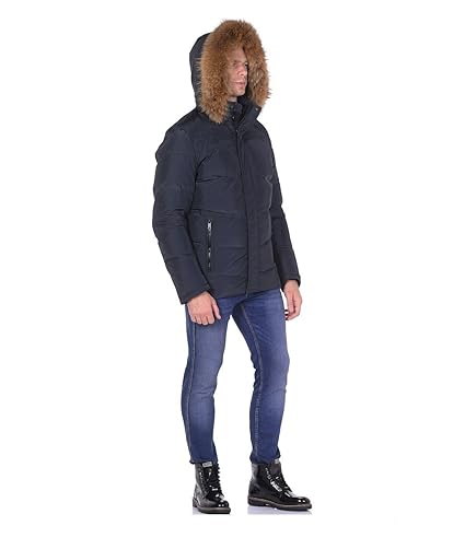 Snowimage Man G305D Herren Daunenjacke Echtfell Kapuze (Länge: 78 cm) Daunenparka Winterparka lang Outdoor realfur man padded