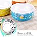Baby Mate 2 PCS Detachable Double Layer Stay Put Suction Bowls with Lids (12oz/350ml, Blue & Yellow) - Stainless Steel Feeding Set for Kids - Anti-Scald Suction Bowls for Toddlers - Baby Shower Gifts