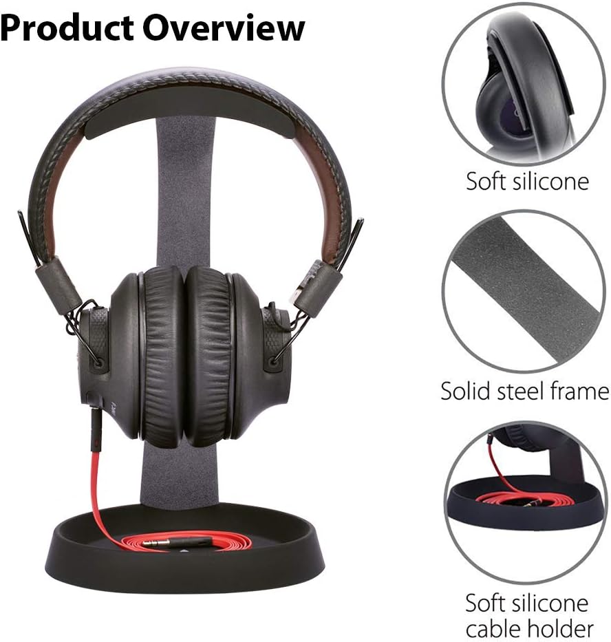 Avantree Aluminum & Silicone Desk Headphone Stand Hanger with Cable Holder for Gaming Headset Display - HS102 Black - Image 4