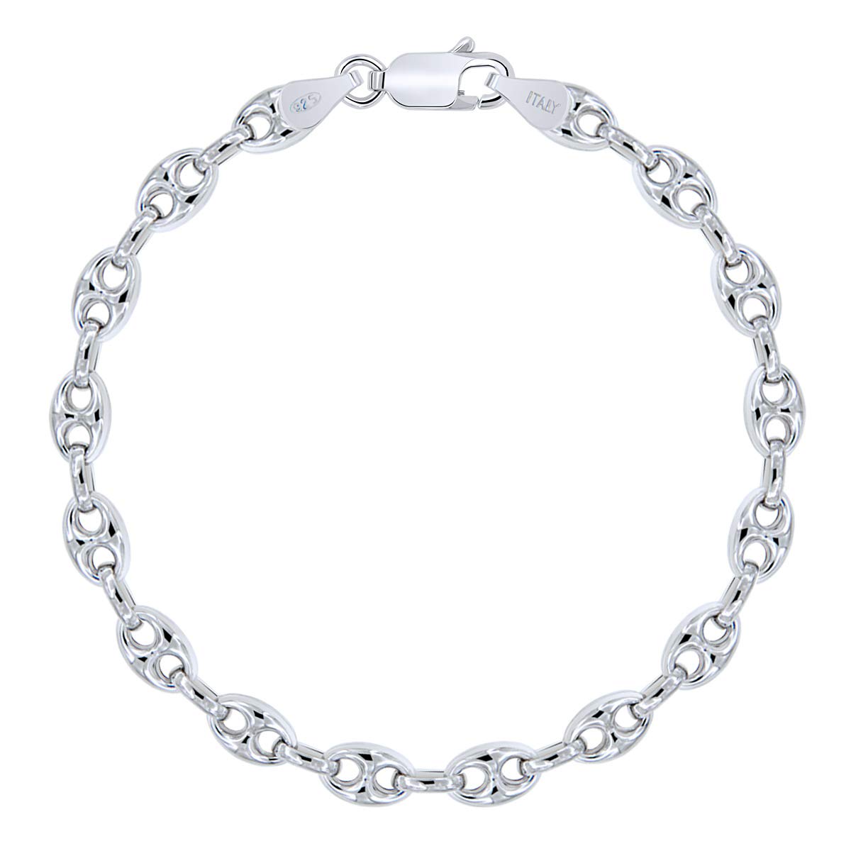 PLANETYS - 925 Sterling Silver Rhodium Finishing Hollow Puffed Anchor Mariner Bracelet 6.2 mm Width