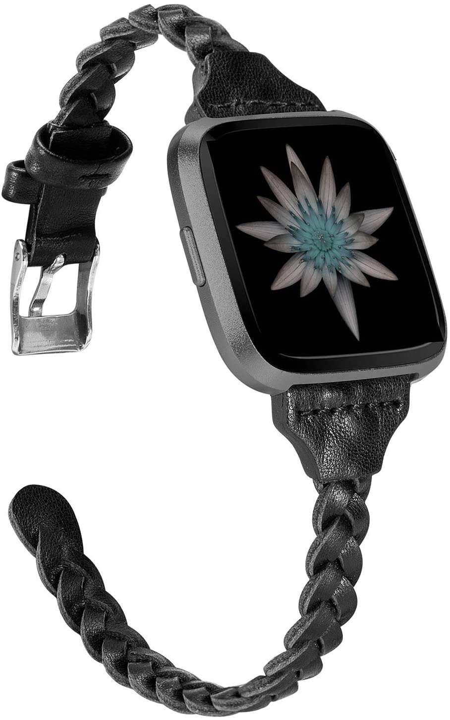 Photo 1 of TOYOUTHS Leather Bands Compatible with Fitbit Versa/Versa 2/Versa Lite Special Edition for Women Men Slim Handmade Weave Wristband Braided Strap Replacement Bracelet Accessories (Black)