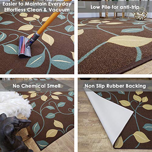 Area Rug 5x7 Brown Floral Kitchen Rugs and mats Rubber Backed Non Skid Rug Living Room