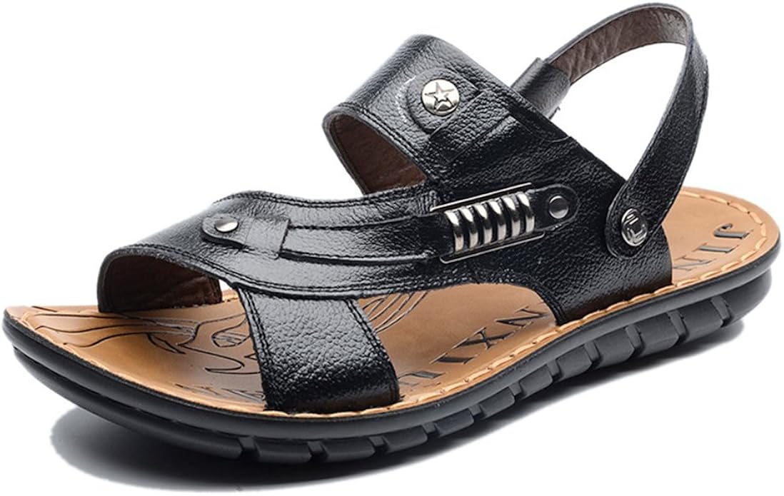 Nedons Summer Leather Skidproof Mens Sandels Stylih Beach Sandals Black