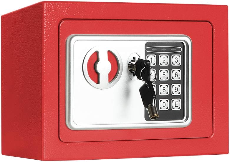 Lovndi Electronic Security Safe Box, 0.17 Cubic Feet Digital Deposit Box for Home Office Hotel Business, Lock Box for Cash Jewelry Storage, Red : Office Products
