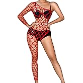 Kaei&Shi Rhinestone Fishnet Bodysuit,One Shoulder Sheer Mesh Jumpsuit,Exotic Dancewear,Sexy Glitter Rave Outfits For Women