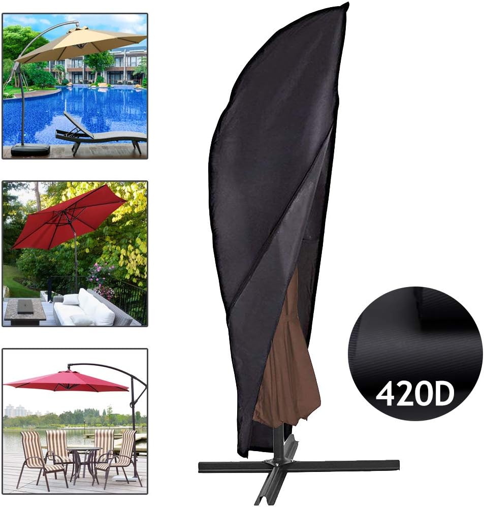 Amazon Com Dailytreasures Patio Umbrella Cover 420d Oxford Fabric Parasol Banana Umbrella Covers Fit 9 To 13 Feet Cantilever Outdoor Umbrellas Durable Waterproof Offset Market Umbrella Cover With Zipper Kitchen Dining