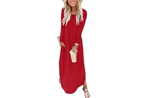 ANRABESS Women's Long Sleeve Maxi Dresses 2025 Fall Outfits Casual Loose Split Travel Vacation T Shirt Dress with Pockets