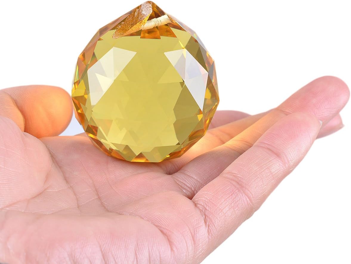 LONGWINArtificial Crystal Ball Prism Pendant Glass Chandelier(Yellow,40mm Diameter)