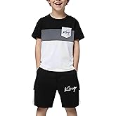 Vitalique Size 6-12 Years Boys Summer Outfits Set Kids Short Sleeve Top T-Shirt & Shorts Color Block Clothing Sets