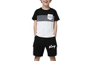 Vitalique Size 6-12 Years Boys Summer Outfits Set Kids Short Sleeve Top T-Shirt & Shorts Color Block Clothing Sets
