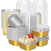 25 pcs Mini Square Baking Cups, 10 oz Aluminum Foil Mini Cake Pans with Lids, Aluminum Foil Cupcake Flan, Muffin Liners, Custard Cake Cups, Catering Gathering Favor golden