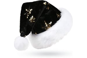 Phyxin Black Santa Hat Sequin Christmas Hat for Adult Xmas Party Christmas Home Decor