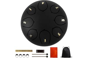 YAYUZEST Rain Chime Drum - 8 Note 6.5 Inch Rain Drum for Outside Garden, with Bag, Music Book, Drumsticks, Mallet Holder and Finger Paddles, Steel Tongue Drum for Gift Yoga Education (Black)