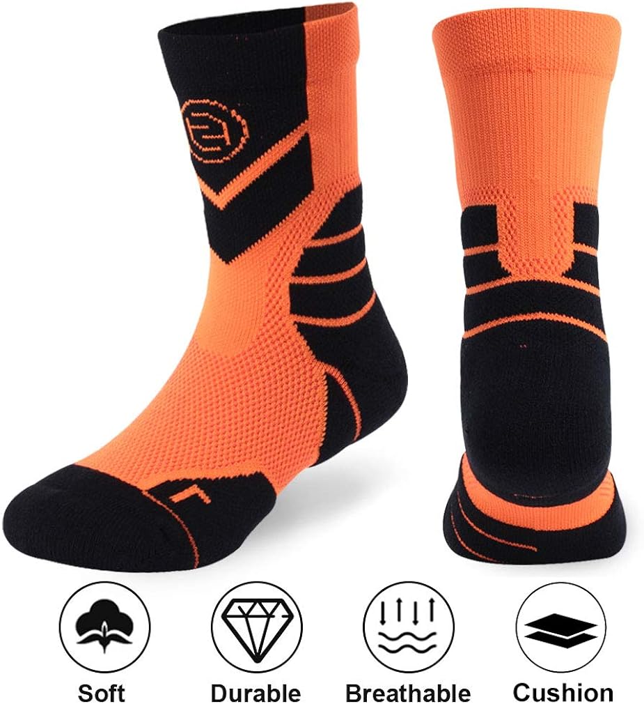 Cycling Socks for Boys Girls, Forcool Cushioned Spring Running Walking Sports Crew Socks, 1/3 Pairs: Clothing