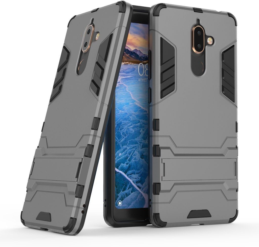 WindCase Nokia 7 Plus Case Dual Layer [Shock-Absorption] TPU +PC Hybrid Heavy Duty Armor Defender Protective Kickstand Case Cover for Nokia 7 Plus Grey