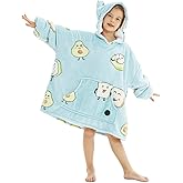 THREE POODLE Wearable Blanket Hoodie for Kids, Oversized Sherpa Sweatshirt Blanket with Giant Hood, Warm Cozy Hooded Blanket, Cute Gifts for Kids Girls Boys