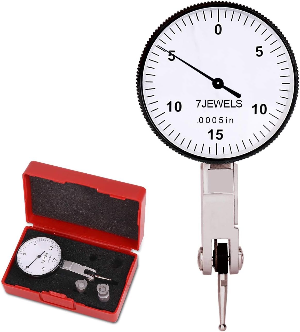 Navigator Dial Test Indicator, 7 Jewels,Dial Dia.1.57",Range 0.03",Accuracy 0.0005," Carbide Point, Inch