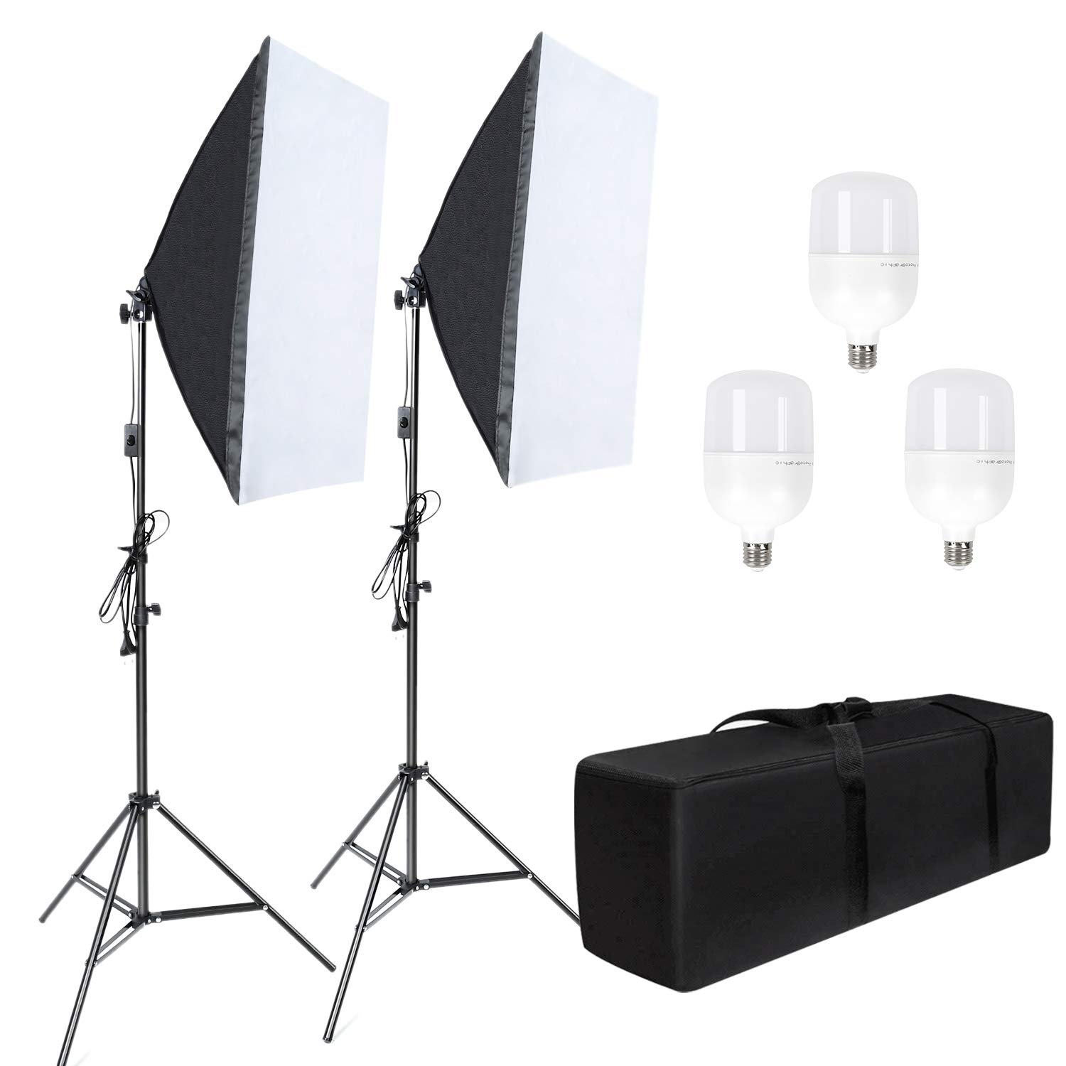 Konseen Softbox Photography Lighting Kit 20"x28" Continuous Studio Lights 3x58W 5500K LED Light Bulbs for Portrait Video and Advertising Shooting,UK Plug