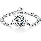 Adnix Compass Bracelet/Urn for Women 925 Sterling Silver Compass Bracelet for Graduation Cetic/Birthstone Jewelry Bracelet for Women