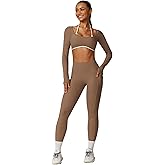 ABOCIW Workout Sets for Women Long Sleeve Crop Top Scrunch Butt Lifting High Waist Leggings with Pockets 2 Piece Outfits
