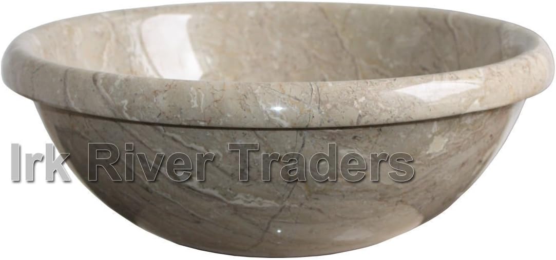 Natural Marble Stone Sink Bathroom Counter Top Inset Drop-in Self Rimming Basin Wash Bowl Bath Sink Round 16" Beige Champaign Fancy IR-007