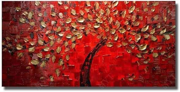 Pinturas al Óleo sobre Lienzo Pintada a Mano,de Gran Tamaño Árbol Rojo