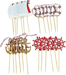 SUNBEAUTY 48pcs Nautical Theme Cupcake Toppers Food Fruit Picks for Ocean Birthday Baby Showers Event Party Decoration