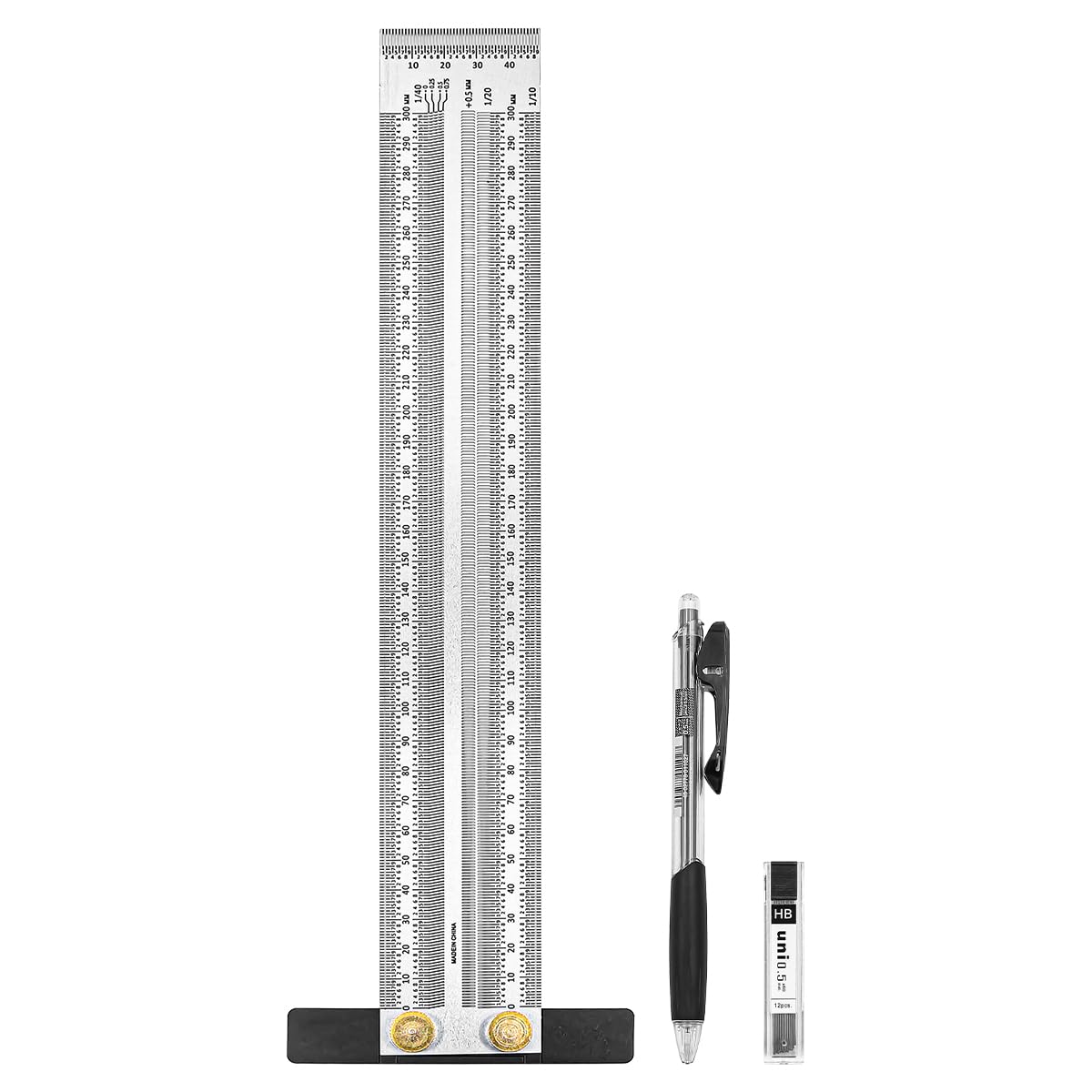 VOANZO Scribing Tool for Woodworking T Square Ruler Stainless Steel Scribing Ruler for Carpenter Draft Measuring and Positioning-300mm