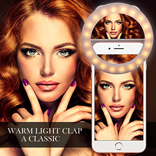 Selfie Ring Light [Rechargeable Battery] Selfie LED Light With Makeup Mirror 40 LED [Warm &White] Lighting for Phone Camera Photography, Live Streaming, Video-White - Thumbnail 5