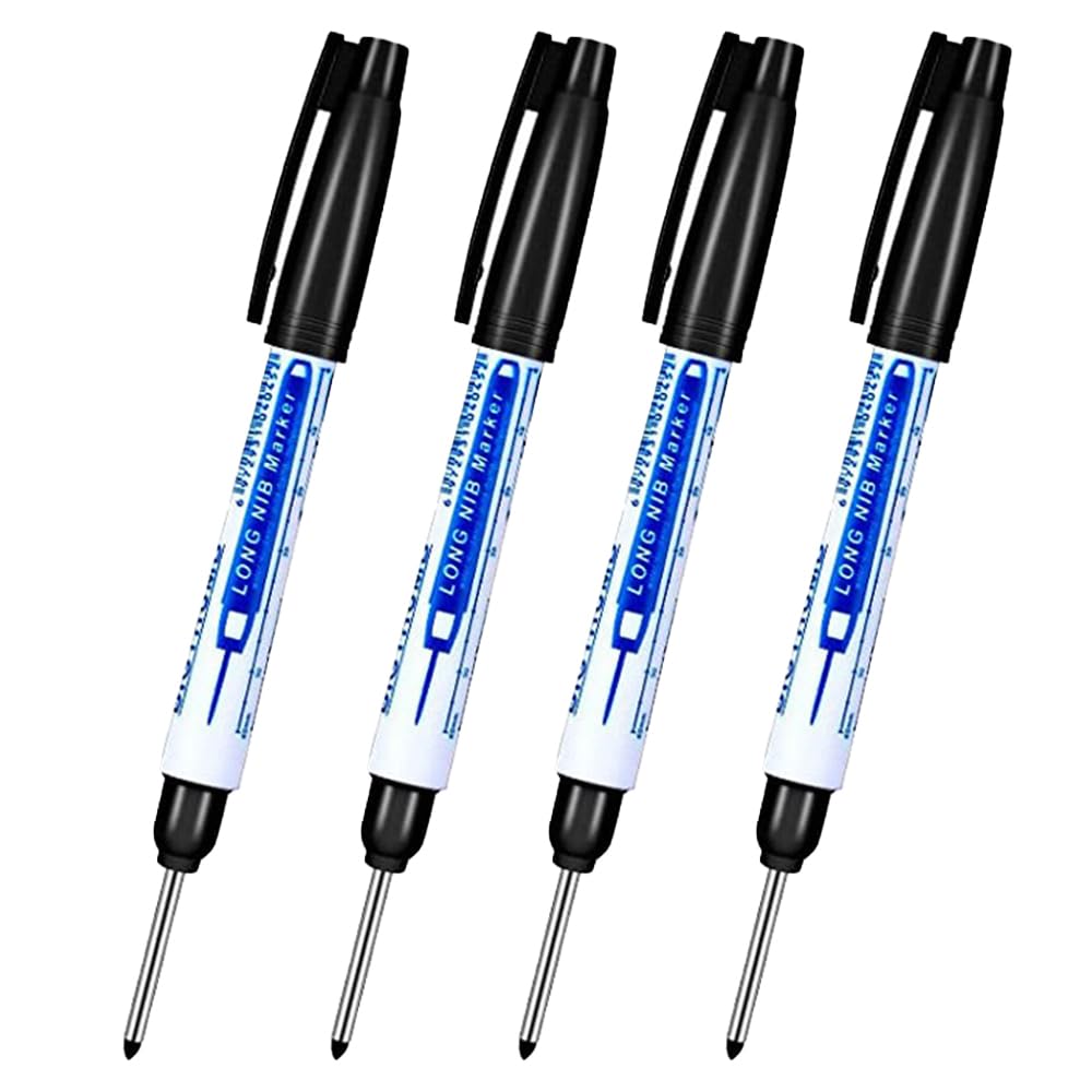 TopHomer 4 PCS Deep Hole Marker Pens, Waterproof Long Head Marker Pens 30mm Fine Tip Reach Marking Tool for Woodworking, Construction, Manufacture (Black)