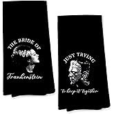 Giosve Vintage Frankenstein and Bride Gothic Couple Kitchen Towels, Dark Academia Horror Monster Movie Decorative Hand Towels for Bathroom, Spooky Dish Tea Towels for Home Bar Kitchen, 16x24 Inch