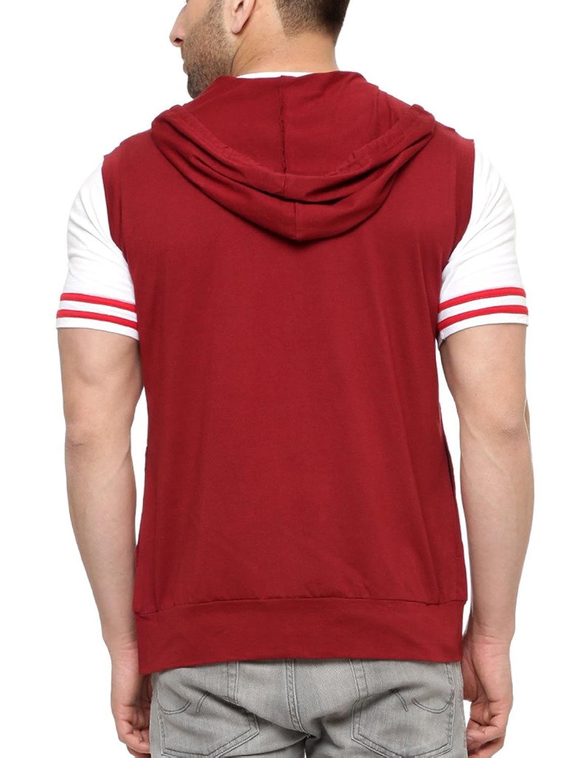gritstones stylish maroon cut sleeve hooded jacket