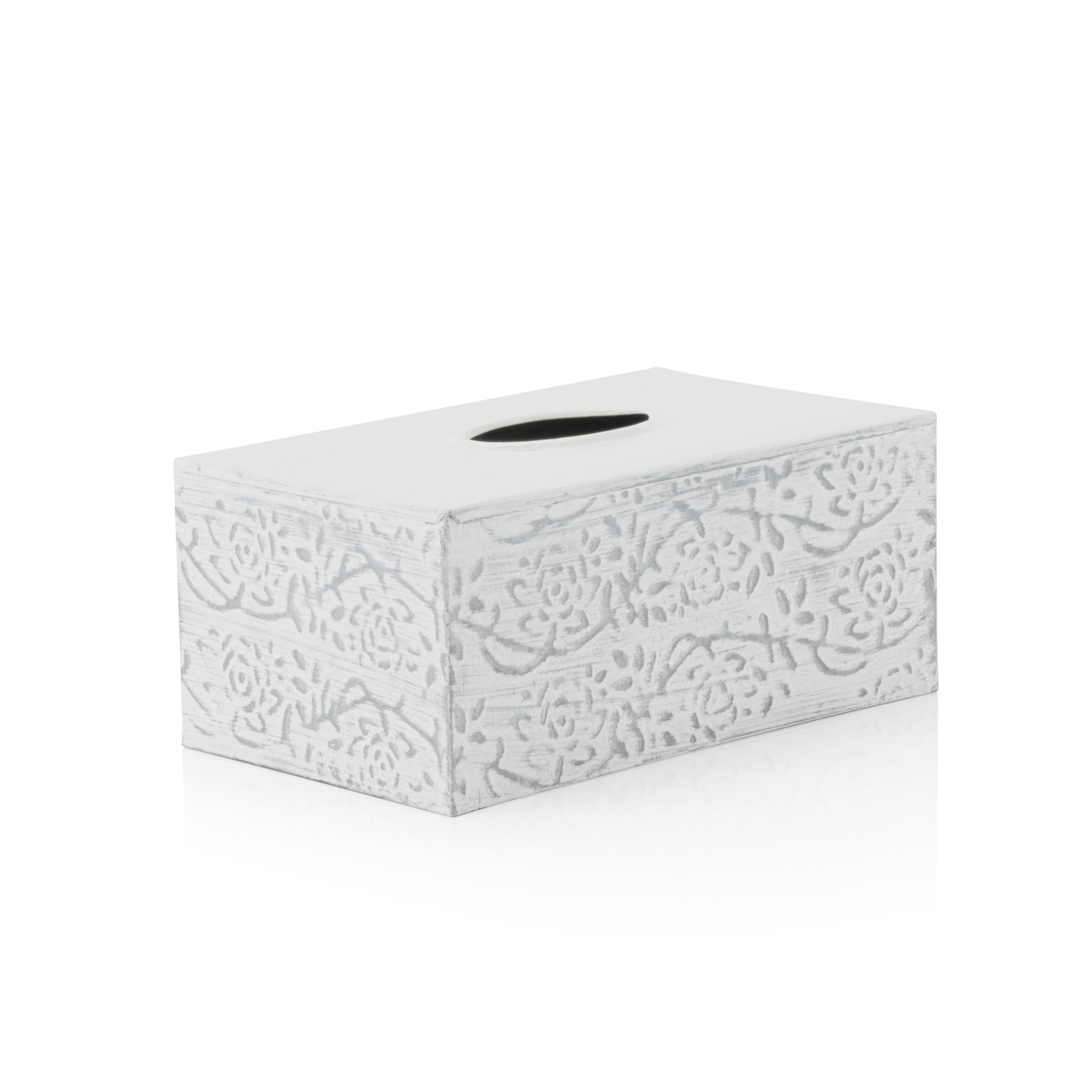 Photo 1 of Modern Farmhouse Decorative Tissue Box Holder - Distressed White, Rustic Metal Design for Bathroom