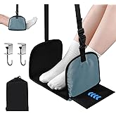 Foot Hammock Airplane, Memory Foam Footrest Under Desk with 2 Hanging Hooks, Adjustable Office Footstool Feet Rest Airplane Hammock Travel Footrest Plane Foot Sling for Gaming Long Flight, Grey