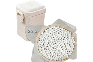 Hommtina 2.2Lb Ceramic Pie Weights Baking Beans Pie Crust Reusable 10mm Weights Natural Ceramic Stoneware with Wheat Straw Container (35 Oz Total) (White)