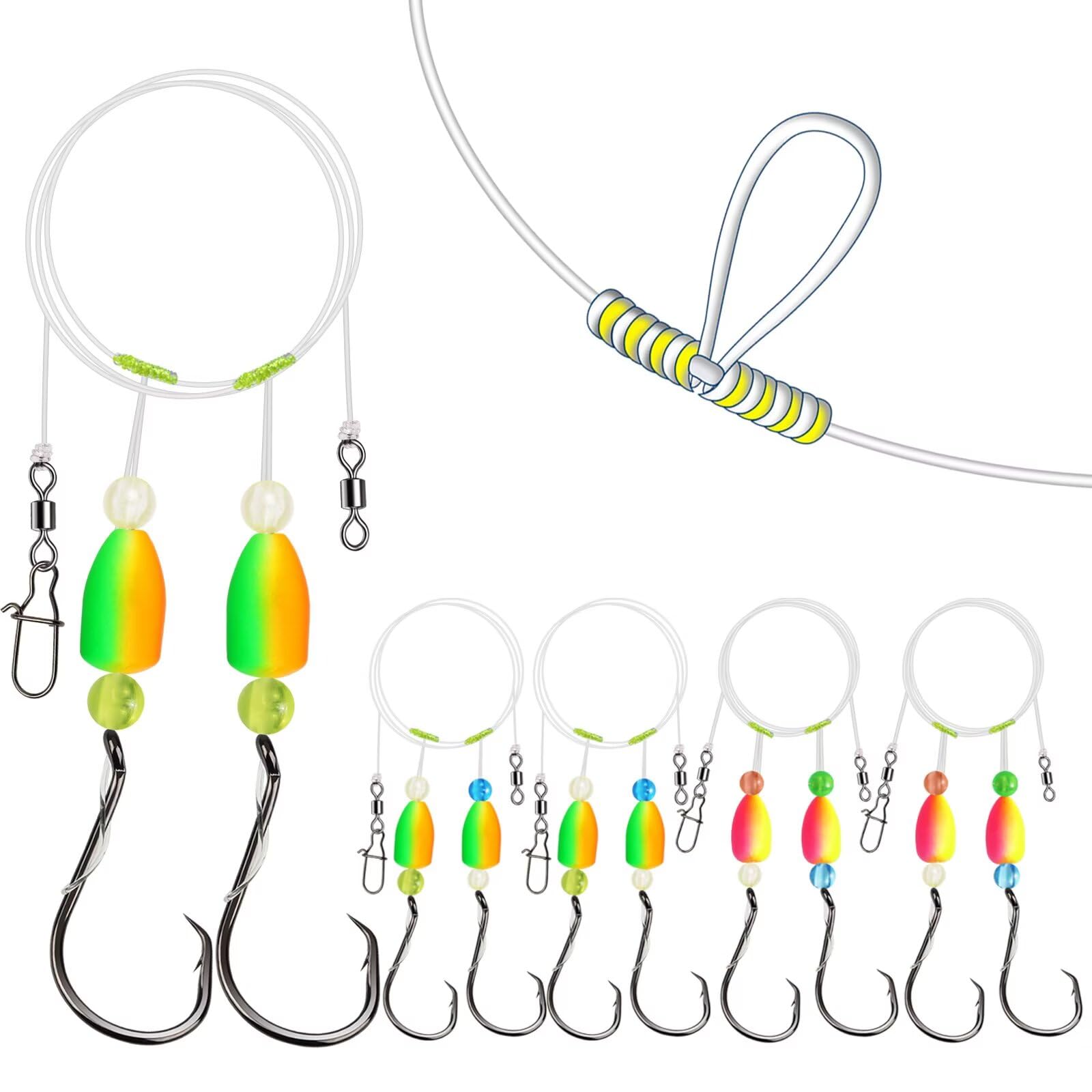 Dovesun Pompano Rigs for Surf Fishing Pompano Rig with Two Pompano Floats Surf Fishing Rigs Saltwater Shape Bullet-Circle Hook*4PCS