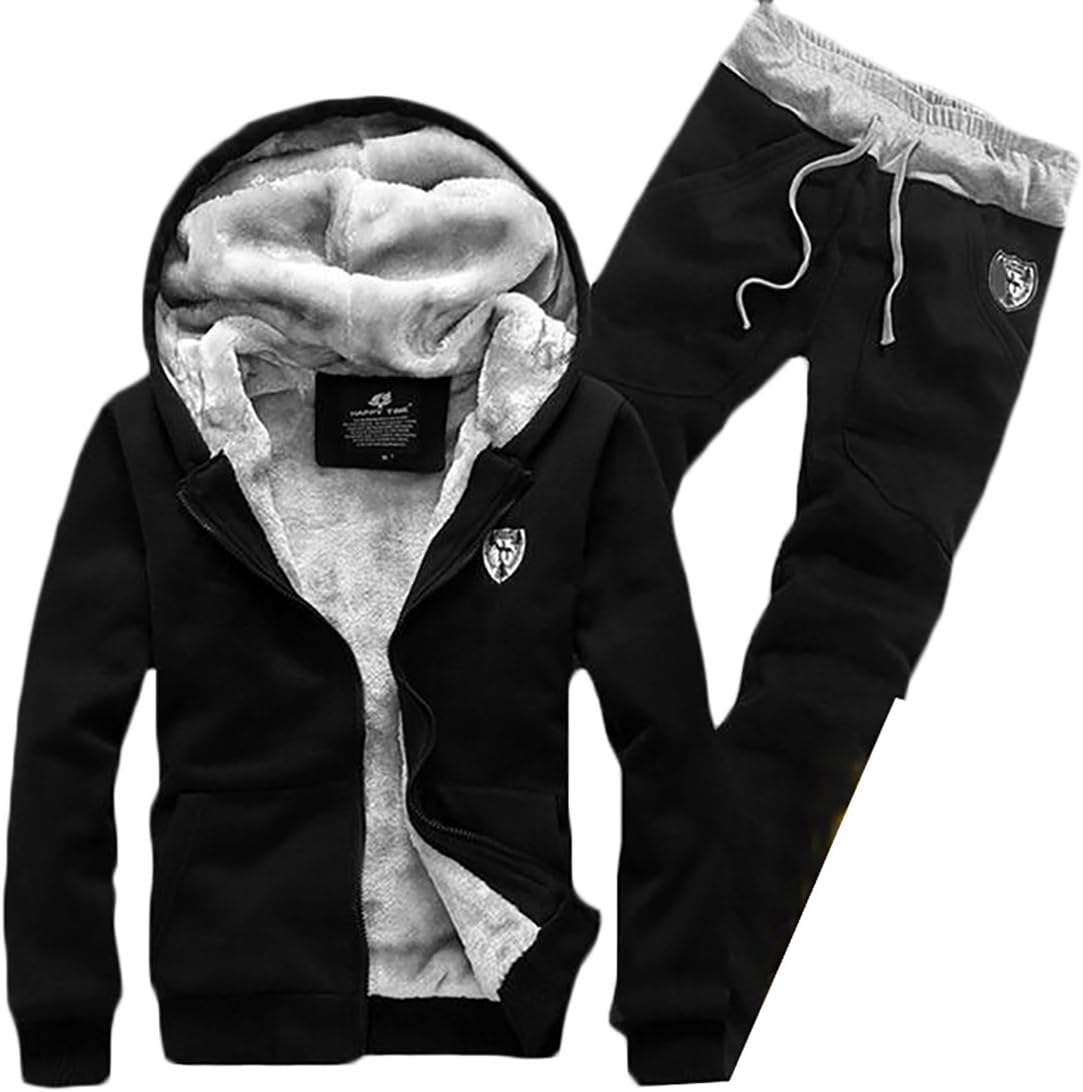Pandapang Mens Winter Hoodies Jackets and Drawstring Sweatpant Tracksuits
